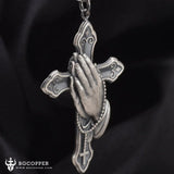 Pure Tin Praying Hand and Crucifix Pendant Necklace - BGCOPPER