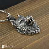 Pure Tin Angry Alpha Wolf Head Necklace - BGCOPPER