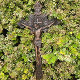 Wood Carving of Jesus Cross with St. Benedict's Exorcism - BGCOPPER
