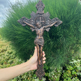 Wood Carving of Jesus Cross with St. Benedict's Exorcism - BGCOPPER