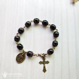 Vintage Saint Benedict Medal Cross Rosary Bracelet - BGCOPPER