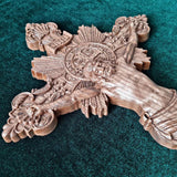 Wood Carving of Jesus Cross with St. Benedict's Exorcism - BGCOPPER
