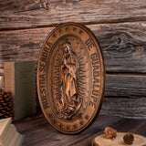 Retro Color Our Lady of Guadalupe Wood Carving -The patron saint of Mexico, America and unborn children - BGCOPPER