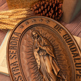 Retro Color Our Lady of Guadalupe Wood Carving -The patron saint of Mexico, America and unborn children - BGCOPPER