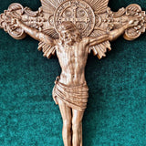 Wood Carving of Jesus Cross with St. Benedict's Exorcism - BGCOPPER