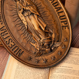Retro Color Our Lady of Guadalupe Wood Carving -The patron saint of Mexico, America and unborn children - BGCOPPER