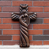 Holy Family wood icon decoration, Joseph, Mary, Baby Jesus, carved wooden cross, wall decoration - BGCOPPER