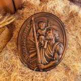 St.Christopher Christian Wood Carving Plaque/The patron saint of travelers - BGCOPPER