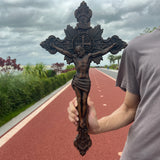 Wood Carving of Jesus Cross with St. Benedict's Exorcism - BGCOPPER