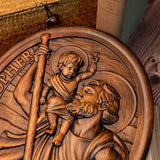 St.Christopher Christian Wood Carving Plaque/The patron saint of travelers - BGCOPPER
