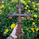 Bgcopper Ornate Wooden Cross - Carved from natural wood - BGCOPPER