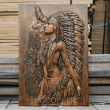 Native American Woman and Wolf Wood Carving Decor - Engraved on Natural Wood - BGCOPPER