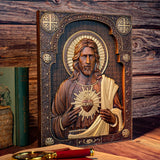 Our Lord Jesus Sacred Heart Wood Carving - Christian Catholic Personalized Carving Gift - BGCOPPER