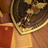 Shield Archangel Michael Solid wood carving gift - Natural wood amulet - BGCOPPER