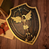 Shield Archangel Michael Solid wood carving gift - Natural wood amulet - BGCOPPER