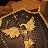 Shield Archangel Michael Solid wood carving gift - Natural wood amulet - BGCOPPER
