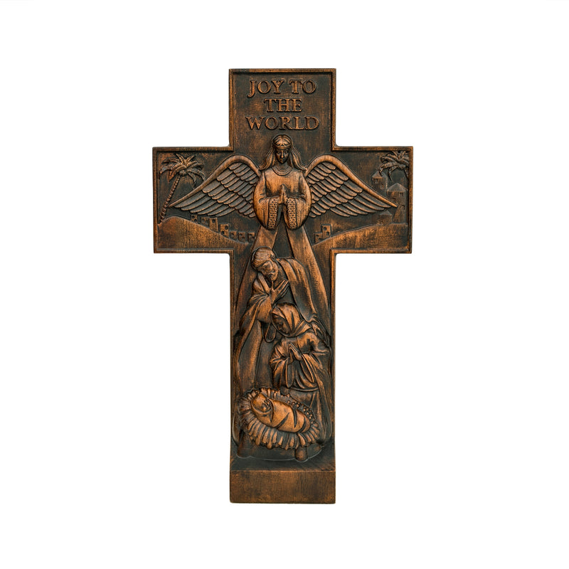 Christmas cross, Nativity cross,Joy to the world wood carving- best Christmas gift
