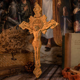 Wood Carving of Jesus Cross with St. Benedict's Exorcism - BGCOPPER