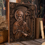 Bgcopper Saint Patrick Wood Carved Icon Religious Gift Wall Hanging Art Work - BGCOPPER