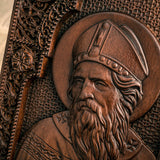 Bgcopper Saint Patrick Wood Carved Icon Religious Gift Wall Hanging Art Work - BGCOPPER