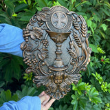 First Communion Christian Wood Carving - Sacrament of the Holy Eucharist Plaque - BGCOPPER