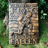 We Stand For The Flag, We Kneel For The Fallen -American soldier wood carving memorial icon - BGCOPPER