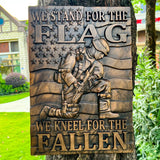 We Stand For The Flag, We Kneel For The Fallen -American soldier wood carving memorial icon - BGCOPPER