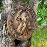 Saint Benedict religious icon, natural wood carved wall decoration - BGCOPPER