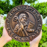 Saint Benedict religious icon, natural wood carved wall decoration - BGCOPPER