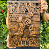 We Stand For The Flag, We Kneel For The Fallen -American soldier wood carving memorial icon - BGCOPPER