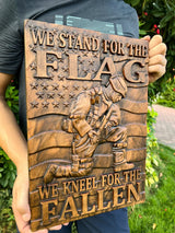 We Stand For The Flag, We Kneel For The Fallen -American soldier wood carving memorial icon - BGCOPPER