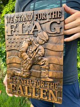 We Stand For The Flag, We Kneel For The Fallen -American soldier wood carving memorial icon - BGCOPPER