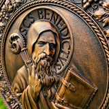 Saint Benedict religious icon, natural wood carved wall decoration - BGCOPPER