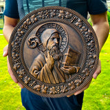 Saint Benedict religious icon, natural wood carved wall decoration - BGCOPPER