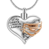 A piece of my heart lives in heaven Necklace - Memorial urn heart cremation necklace - BGCOPPER