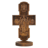 Double-Sided Icon Wood Carving ✝️ | Hand-Carved Crucifix & Saints Beechwood Wall Art