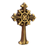 Hand-Carved Beechwood Ornate Cross – Gold Accented Christian Wall Cross