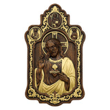 Saint Benedict & Sacred Heart of Jesus Handcrafted Beechwood Wall Plaque