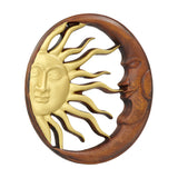 Hand-Carved Sun and Moon Wooden Wall Decor – Gold & Rustic Brown Celestial Wall Hanging