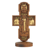 Double-Sided Icon Wood Carving ✝️ | Hand-Carved Crucifix & Saints Beechwood Wall Art