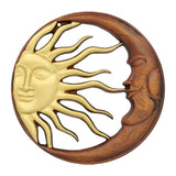 Hand-Carved Sun and Moon Wooden Wall Decor – Gold & Rustic Brown Celestial Wall Hanging