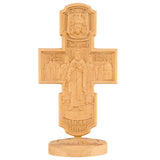 Double-Sided Icon Wood Carving ✝️ | Hand-Carved Crucifix & Saints Beechwood Wall Art