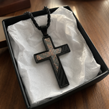 Industrial Brushed Cracked Copper Inlay Stainless Steel Cross Necklace