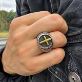 Vintage Cross Signet Ring, Religious Faith Men’s Ring