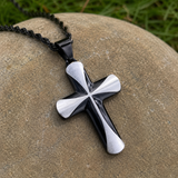Two-Tone 3D Layer Contour Stainless Steel Cross Necklace