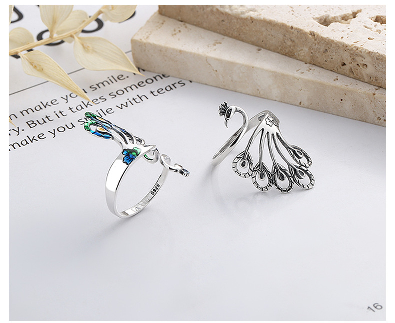 Peacock Surround Size Adjustable Opening 925 Sterling Silver Women's Ring