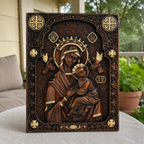 Our Lady of Perpetual Help Wood Art - Hand-Carved Catholic Gift - Mother Mary Comfort Figure