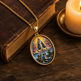 3D Raised Color Enamel Our Lady of Charity Oval Gold Stainless Steel Necklace