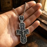 Orthodox S925K Silver Double-Sided Engraved Jesus Christ Crucified and Saints Orthodox Necklace