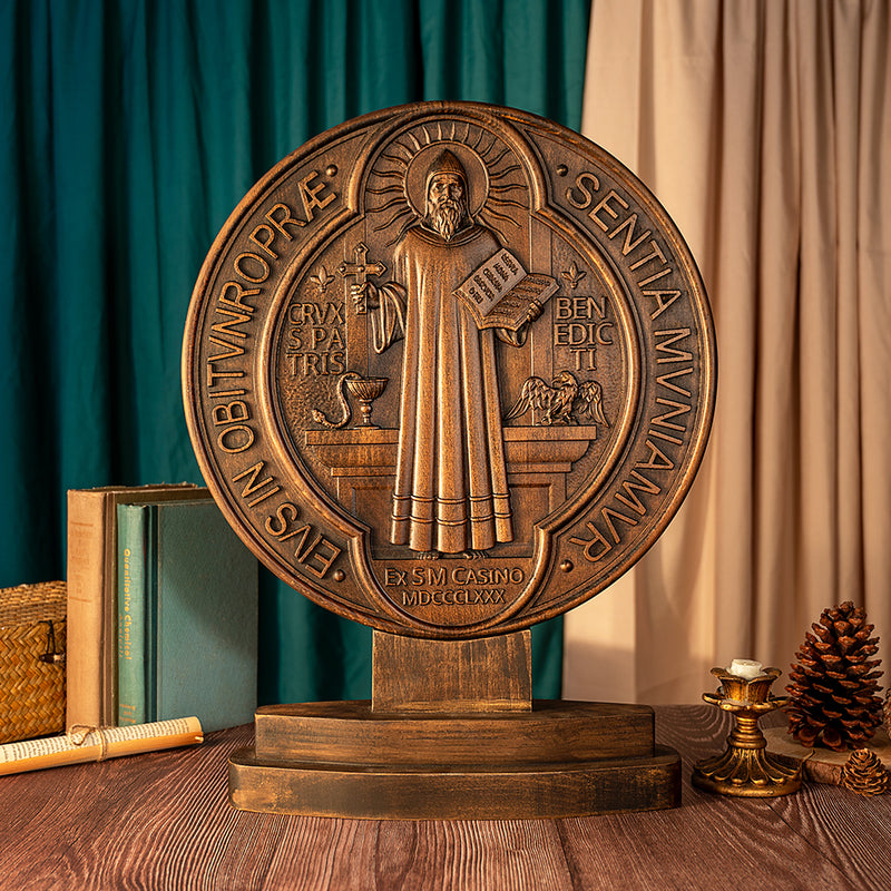 Saint Benedict Double Side Tabletop Plaque